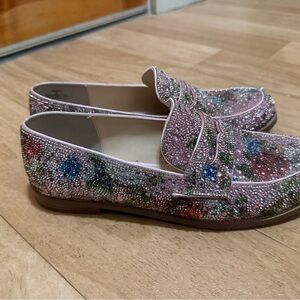 Betsey Johnson Pink Crystal Floral Penny Loafers